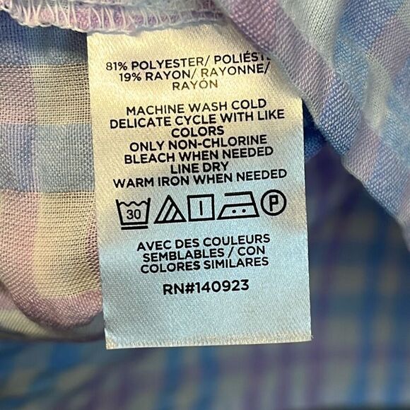 NWT LOFT Large Petite Blouse Puff Sleeve Gingham Pastel Blue Pink LP Tie Spring - Picture 12 of 16